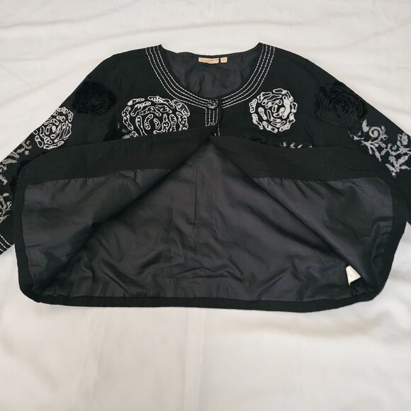 Choices Women's Boho Chic Floral Embroidery Open Front Black Jacket Women's L - Picture 5 of 14